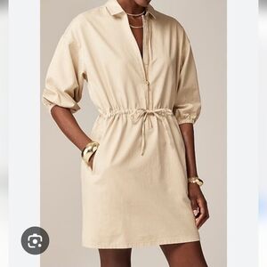J. Crew Cinched Waist Zip Up Safari Shirt Dress with Pockets Tan Medium